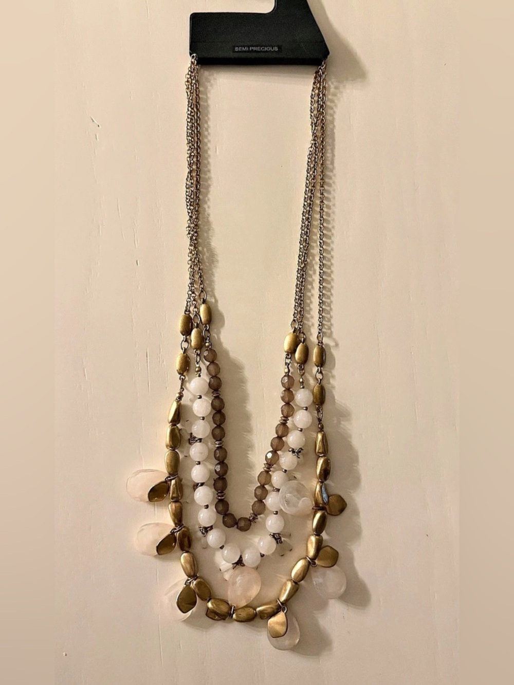 Layered Beaded Necklace in Gold & White Like New